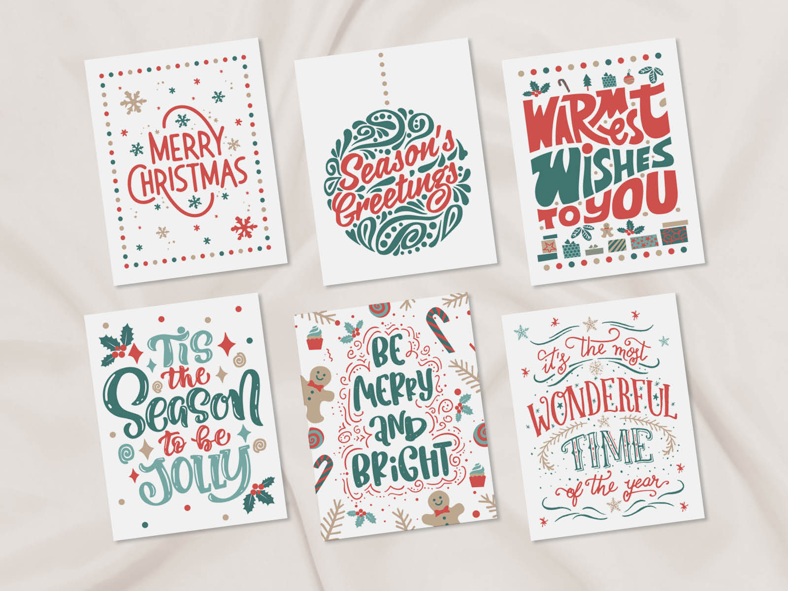 6 Pack Holiday Christmas Modern Greeting Card Set (GC4)