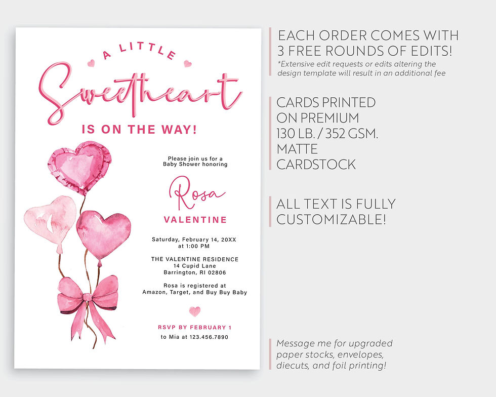 Thumbnail: ROSA | Pink Heart Balloons Valentine's Day Baby Shower Invitation