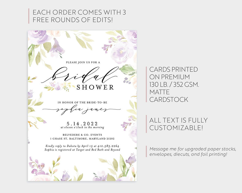 Thumbnail: Lavender and Greenery Boho Bridal Shower Invitation