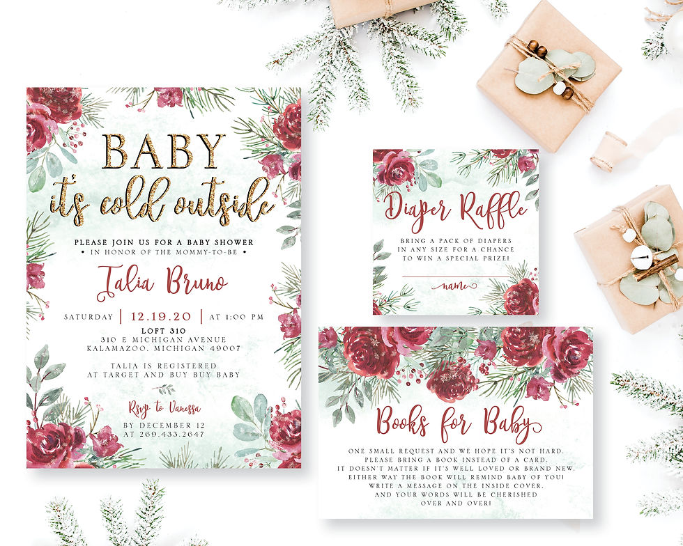 Baby it's Cold Outside Pink Floral Winter Baby Shower Invitation