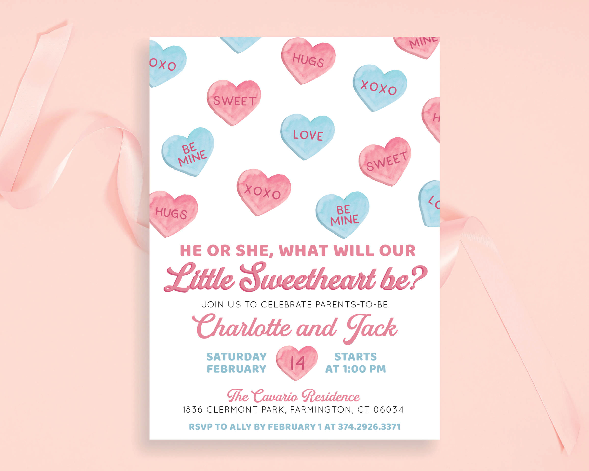 Little Sweetheart Pastel Candy Hearts Gender Reveal Invitation