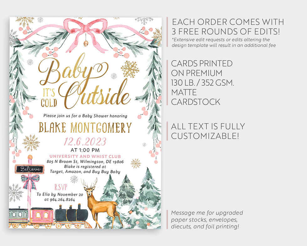 Thumbnail: Baby it's Cold Outside Pink Christmas Town Winter Baby Shower Invitation