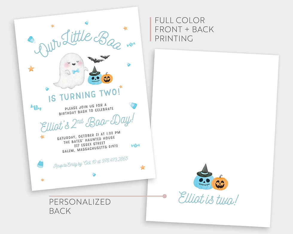 Thumbnail: Our Little Boo Two Blue Halloween Birthday Invitation