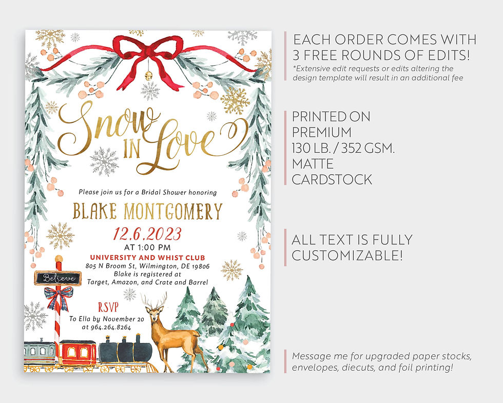 Thumbnail: Snow in Love Red and Gold Snowflakes Christmas Winter Bridal Shower Invitation