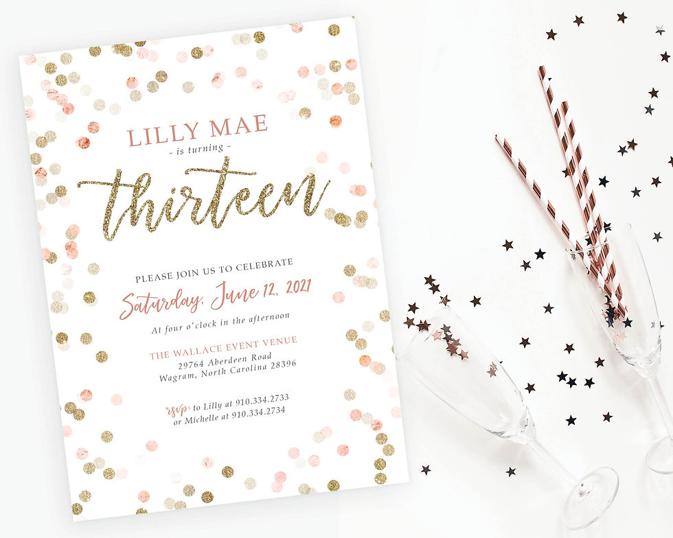 Rose Gold Pink Glitter Confetti Birthday Invitation
