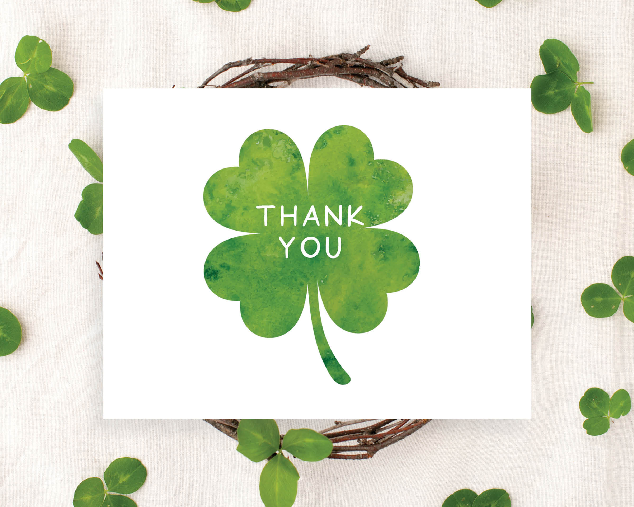 Simple Modern Green Shamrocks St. Patrick's Day March Thank You Cards