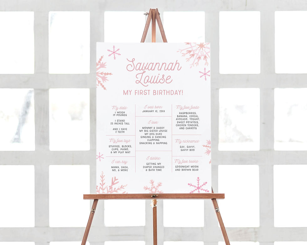 Thumbnail: NIVIA | Pink Snowflakes Milestone Stats Birthday Sign