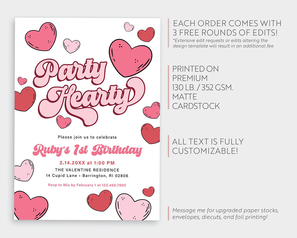 Thumbnail: RUBY | Pink Hearts Retro Vintage Valentine's Day Birthday Invitation