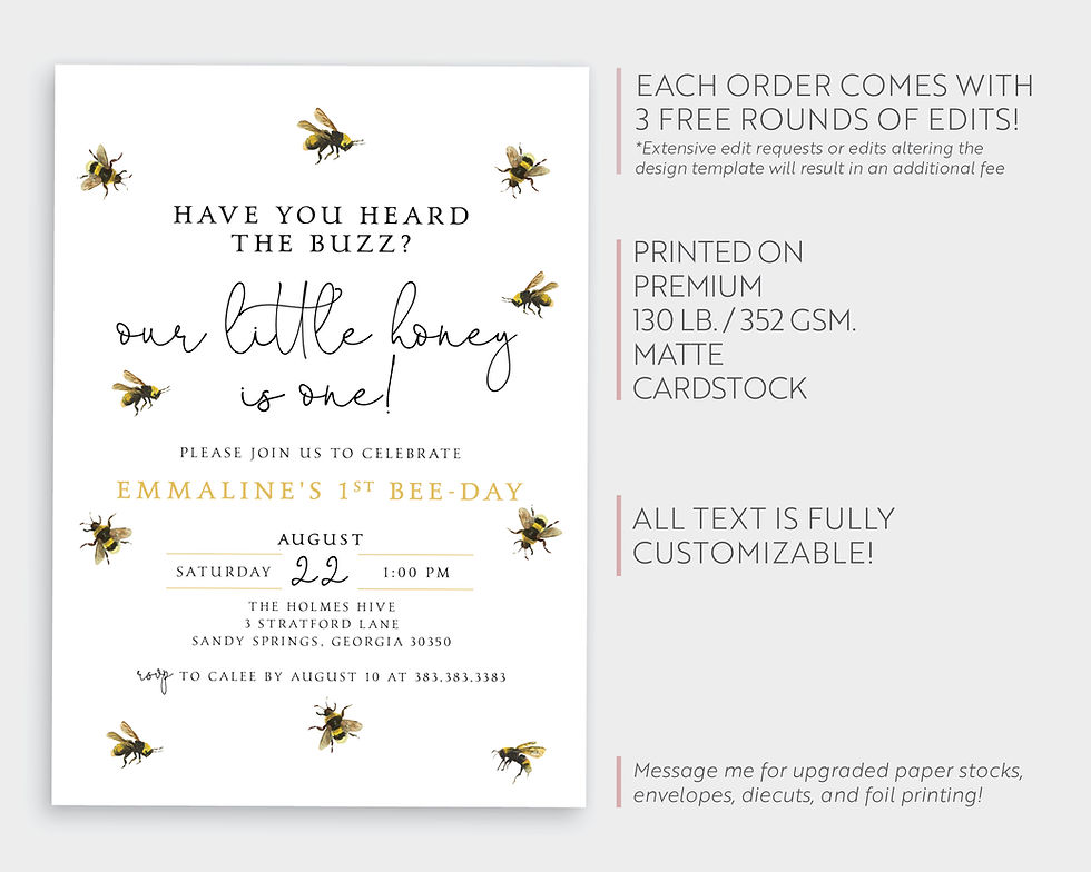 Thumbnail: Minimal and Modern Have You Heard the Buzz? Bee Birthday Invitation