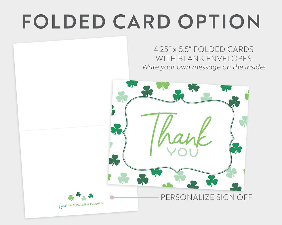 Thumbnail: Scattered Green Shamrocks St. Patrick's Day March Thank You Cards