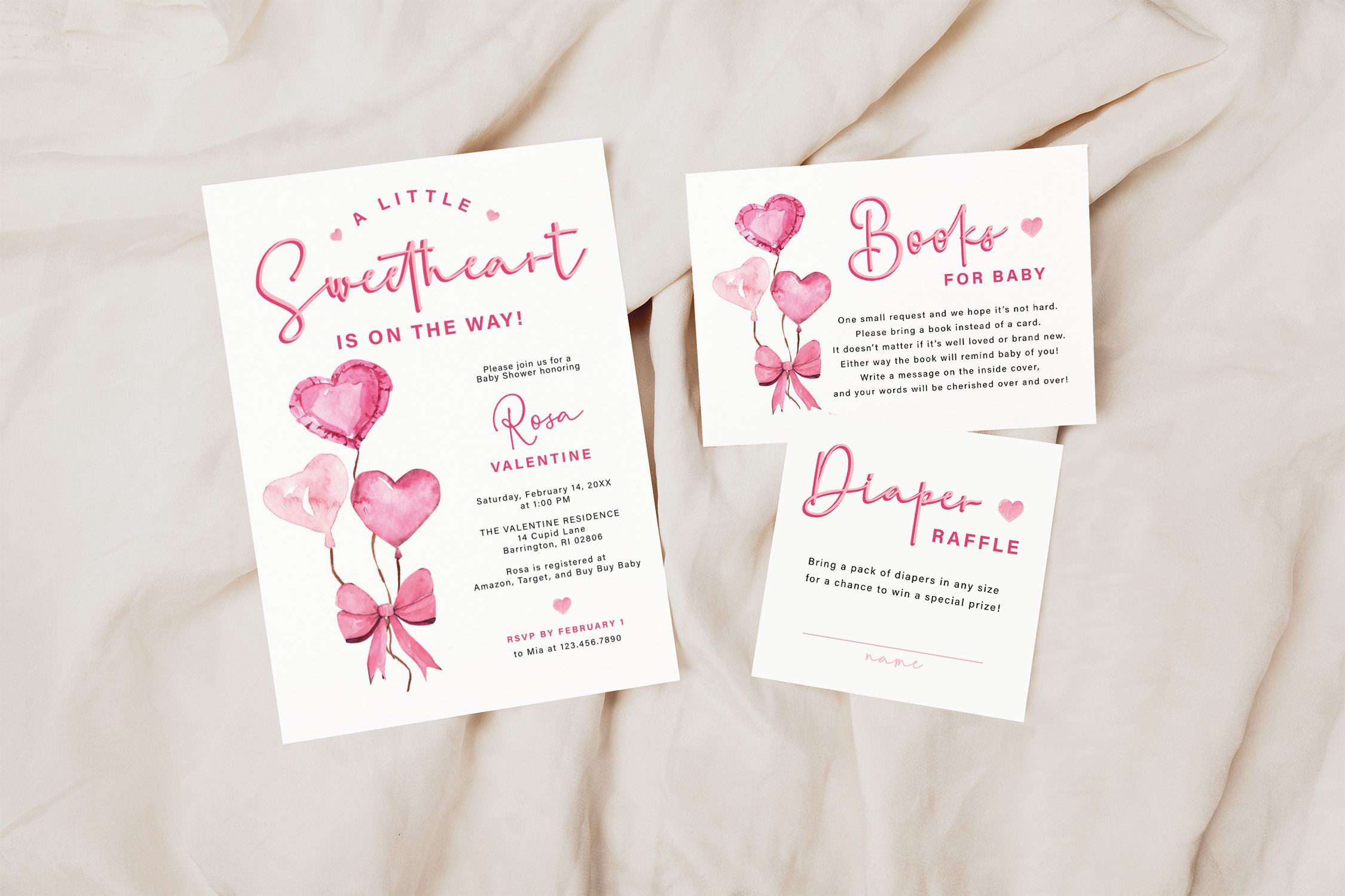 ROSA | Pink Heart Balloons Valentine's Day Baby Shower Invitation