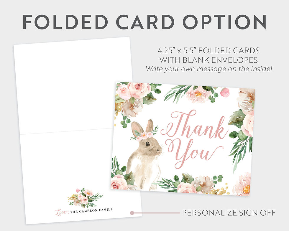 Thumbnail: Pink Floral and Greenery Bunny Rabbit Thank You Card