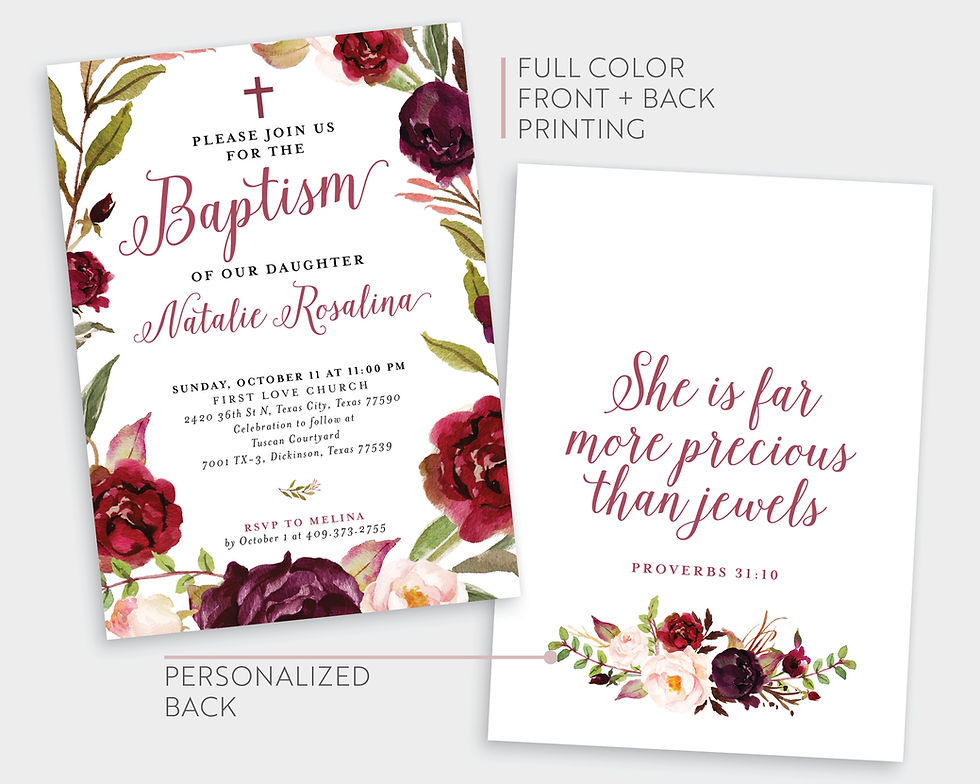 Thumbnail: Burgundy Marsala Floral Religious Invitation