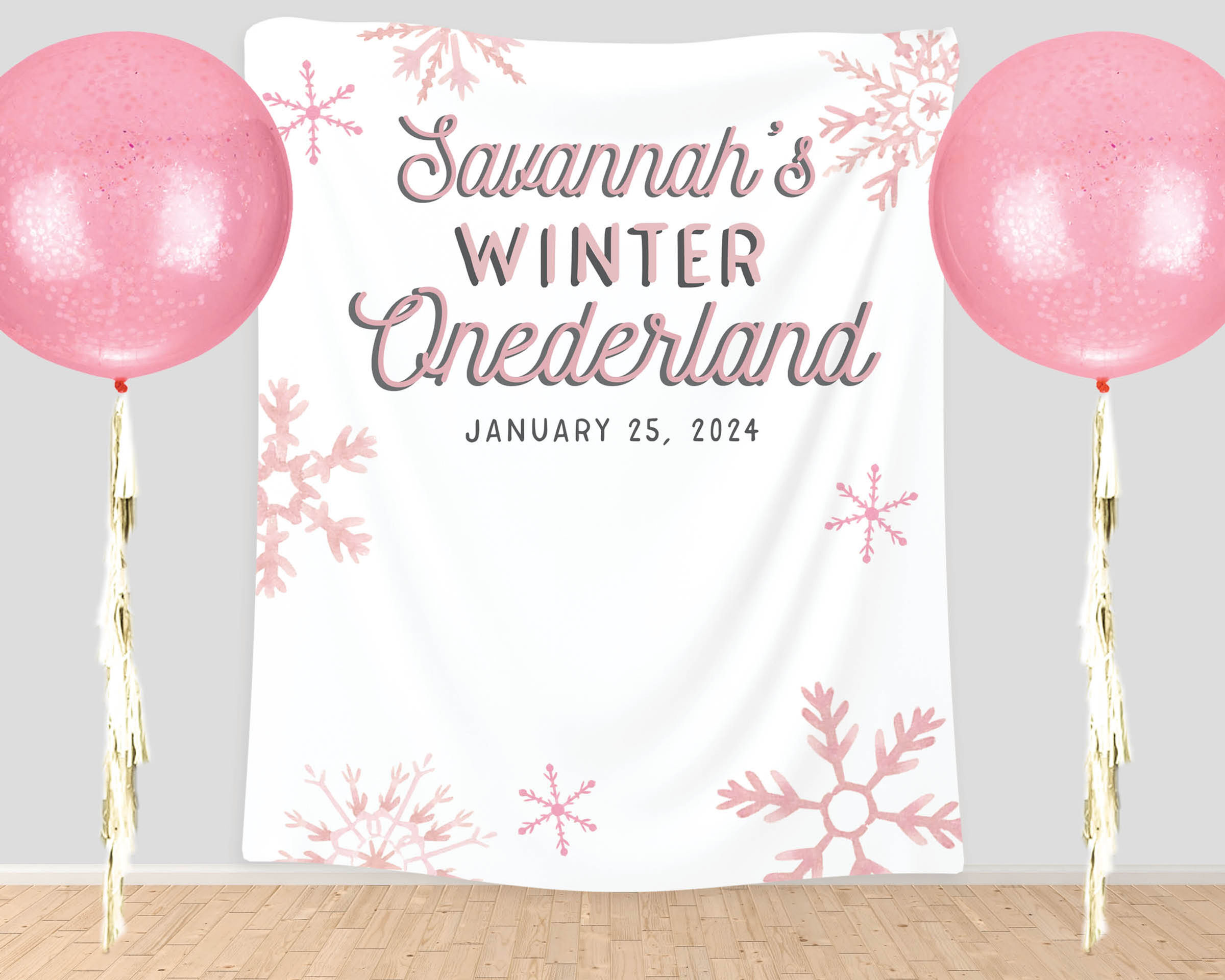 Pink Snowflakes Winter Snowflakes Party Backdrop