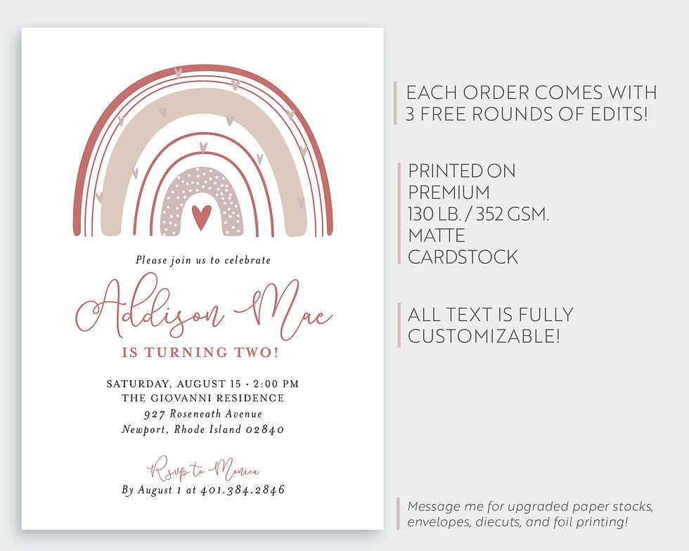 Thumbnail: Pink Gold Doodle Rainbow Birthday Invitation