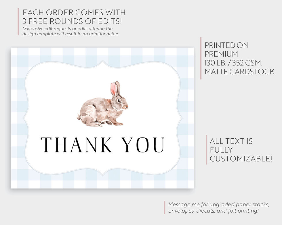 Thumbnail: Blue Plaid and Watercolor Bunny Simple Thank You Card