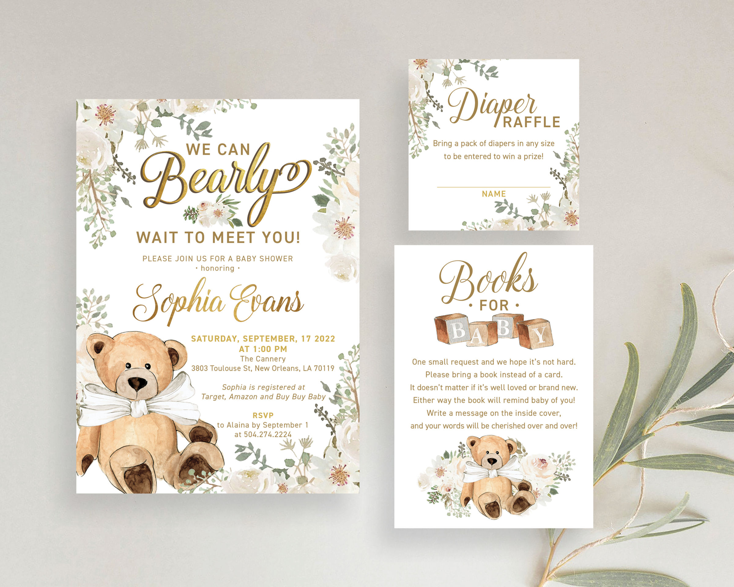 Bearly Wait to Meet You Teddy Bear Baby Shower Invitation