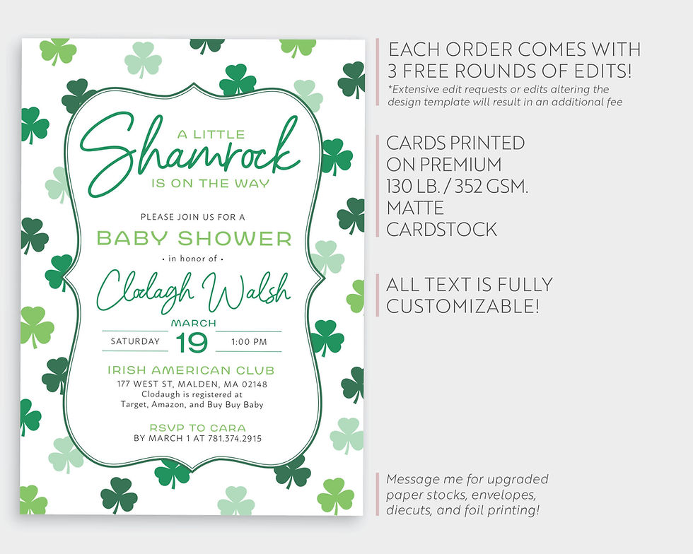 Thumbnail: Little Shamrock St. Patrick's Day March Baby Shower Invitation