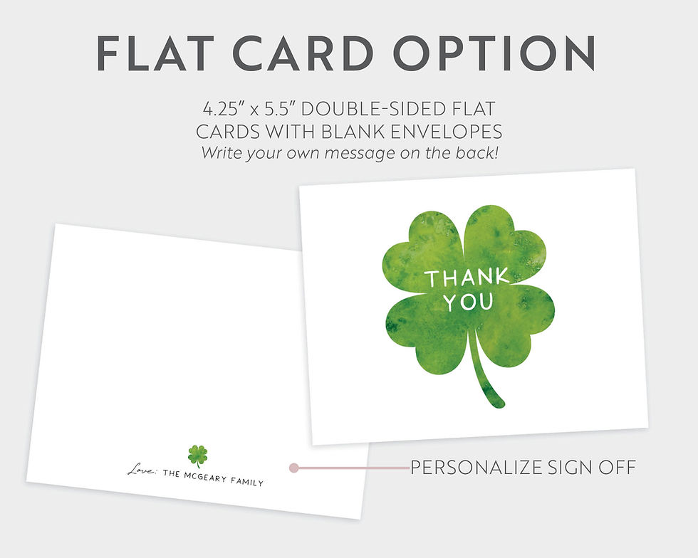 Thumbnail: Simple Modern Green Shamrocks St. Patrick's Day March Thank You Cards