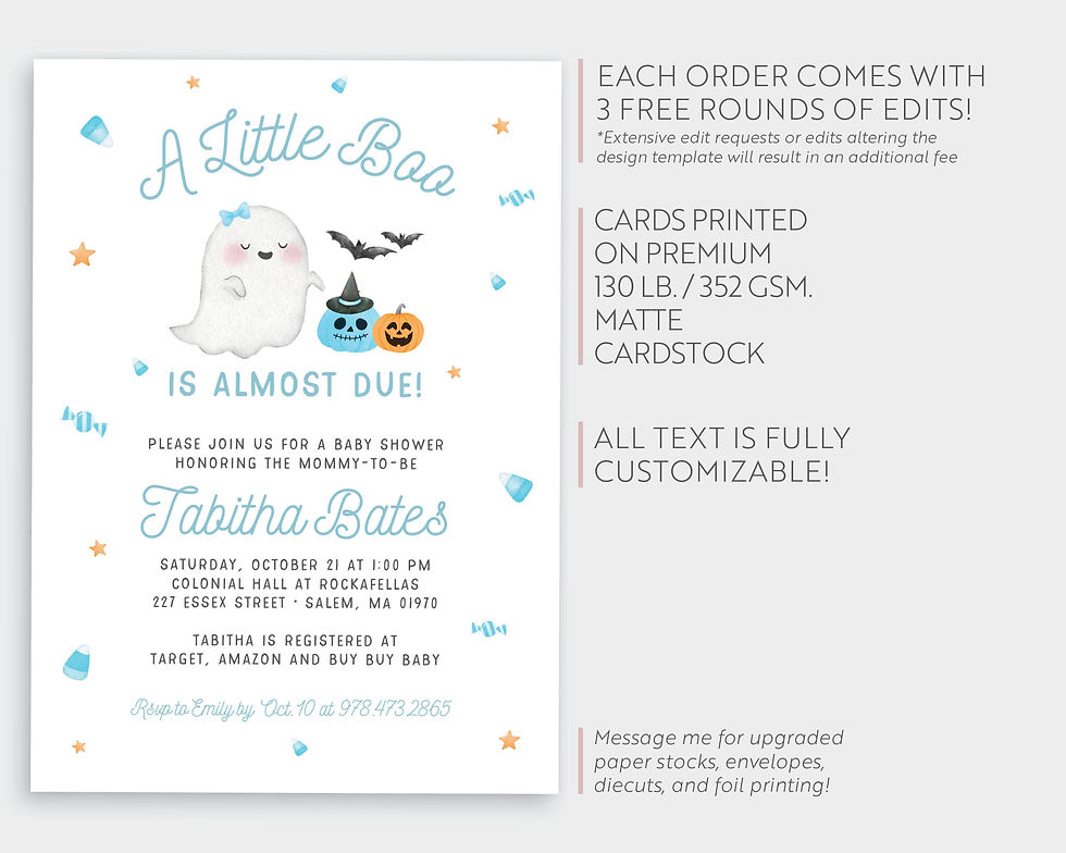 Thumbnail: Blue A Little Boo is Almost Due Halloween Baby Shower Invitation