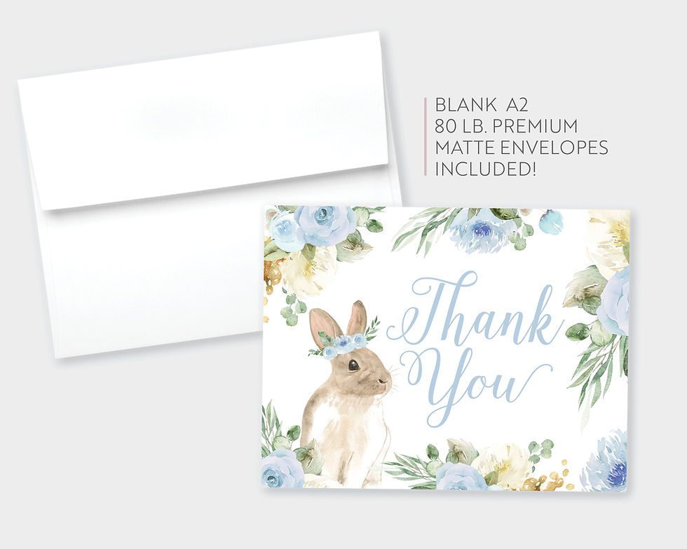 Thumbnail: Blue Yellow Floral and Greenery Bunny Rabbit Thank You Card