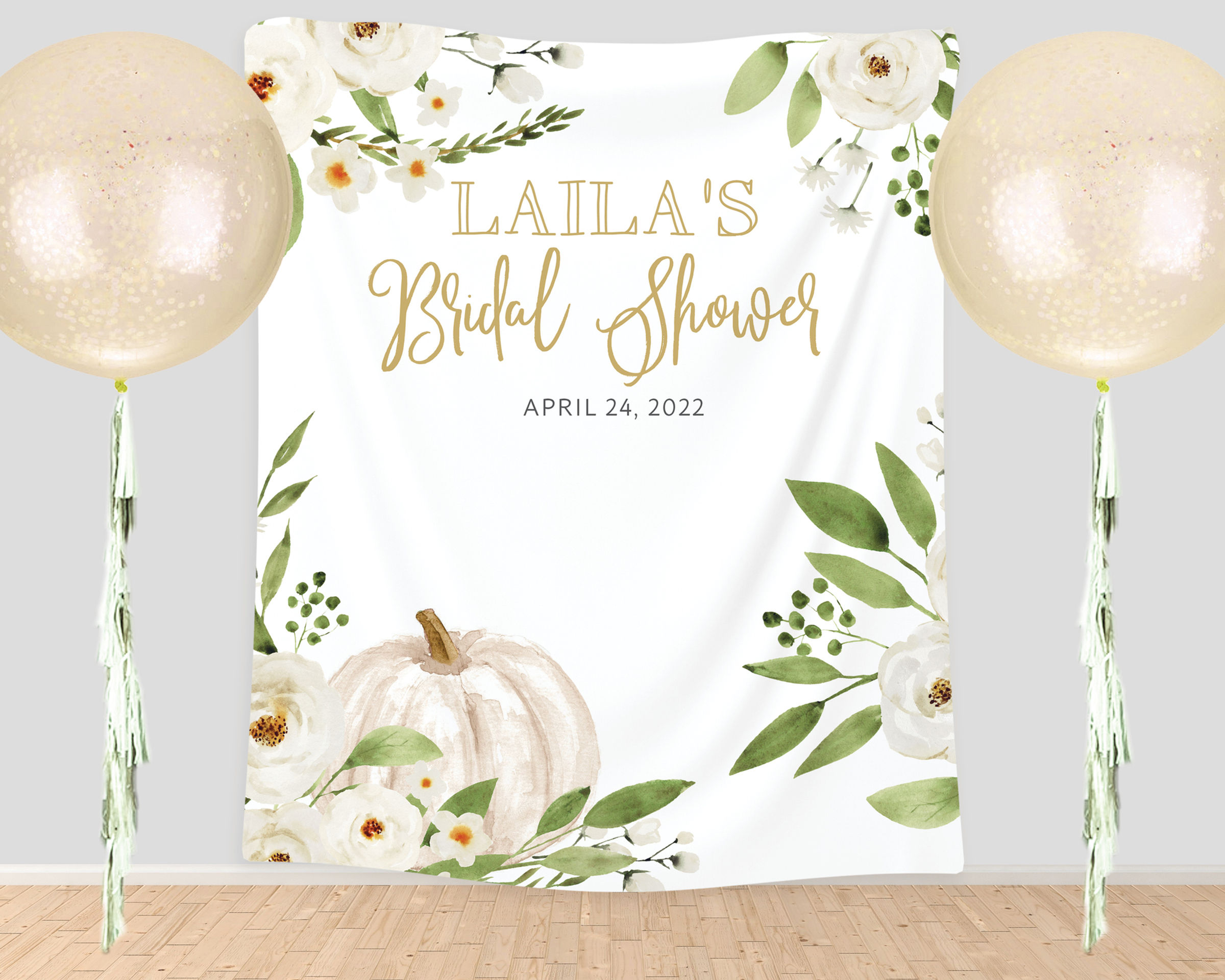 Lush Greenery and Gold Floral Pumpkin Fall Party Backdrop