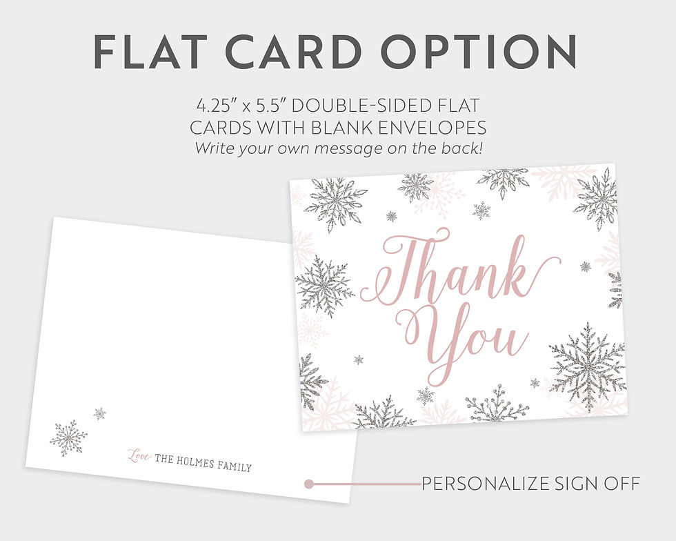 Thumbnail: Pink and Glitter Snowflakes Winter Thank You Card