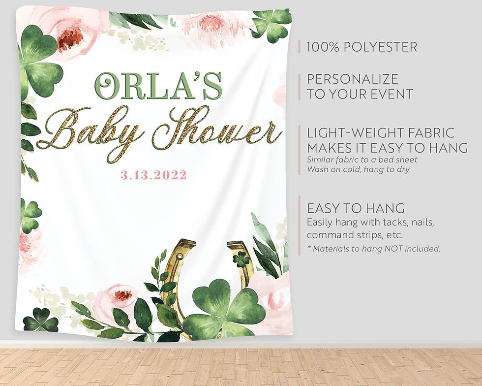 Thumbnail: Pink and Gold Glitter Greenery Floral and Shamrock Party Backdrop