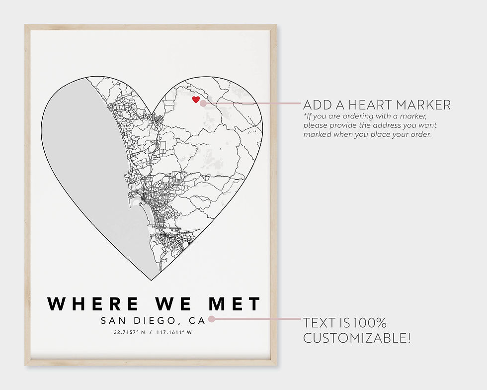 Thumbnail: Where We Met Custom Map Wall Art Decor Print Couple Wedding Bridal Birthday Gift