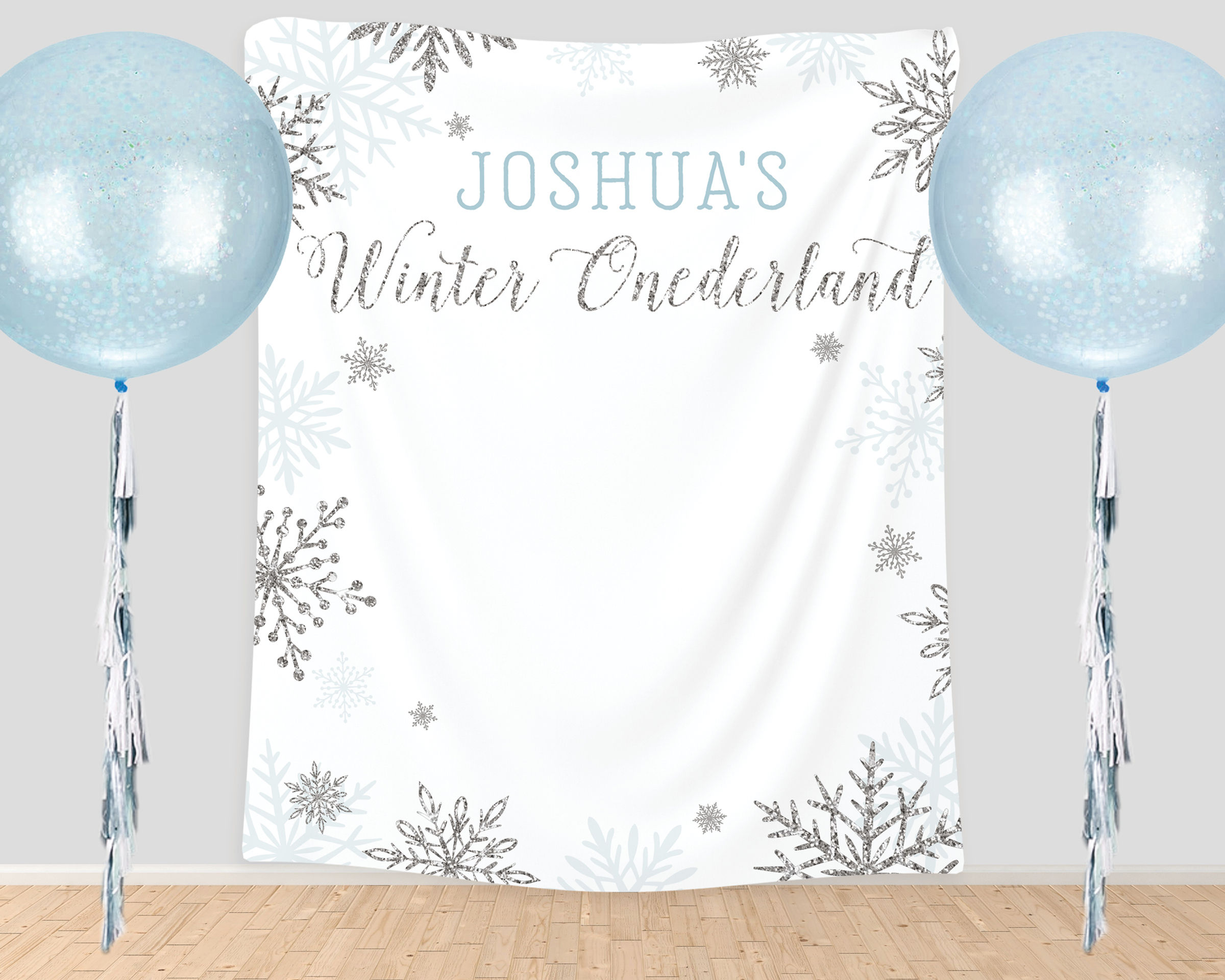 Blue Snowflakes and Glitter Winter Party Backdrop