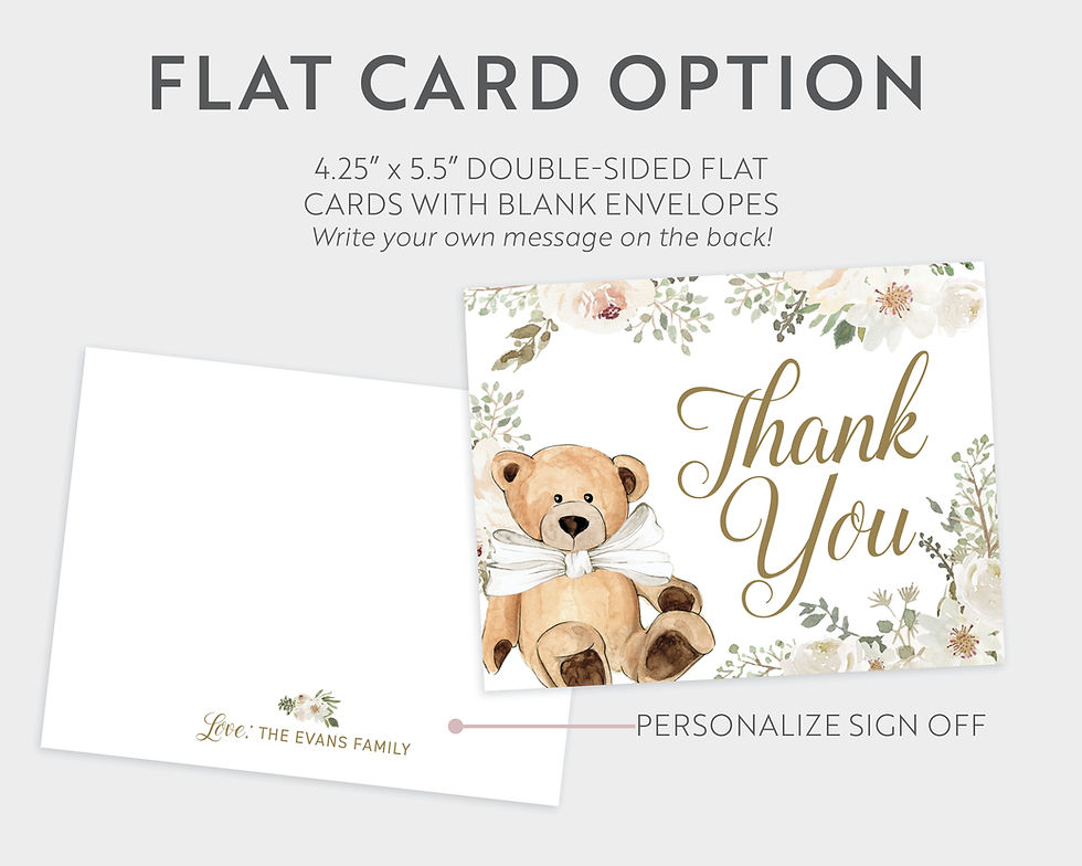 Thumbnail: Teddy Bear Neutral Greenery and Floral Thank You Cards