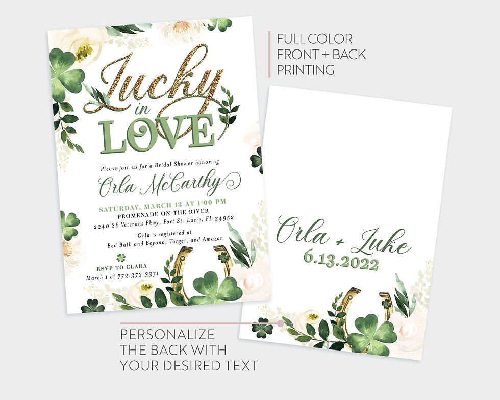 Thumbnail: Lucky in Love Floral and Shamrocks Bridal Shower Invitation