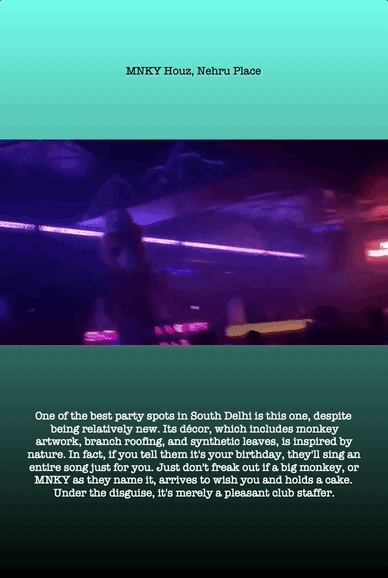 MNKY Houz, Nehru Place
One of the best party spots in South Delhi is this one, despite being relatively new. Its décor, which includes monkey artwork, branch roofing, and synthetic leaves, is inspired by nature. In fact, if you tell them it's your birthday, they'll sing an entire song just for you. Just don't freak out if a big monkey, or MNKY as they name it, arrives to wish you and holds a cake. Under the disguise, it's merely a pleasant club staffer.