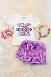 Chillin’ with my PEEPS Sequin Shorts Outfit