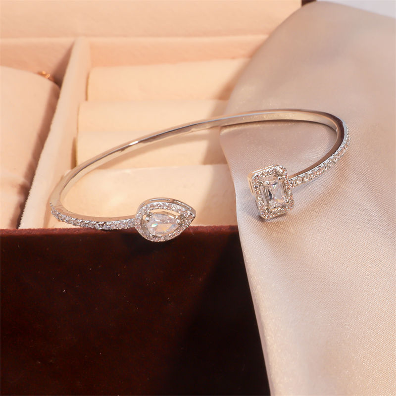 Thumbnail: Luxury Geometry Gold Color Cuff Bangles For Women Fashion Cubic Zirconia Bracele