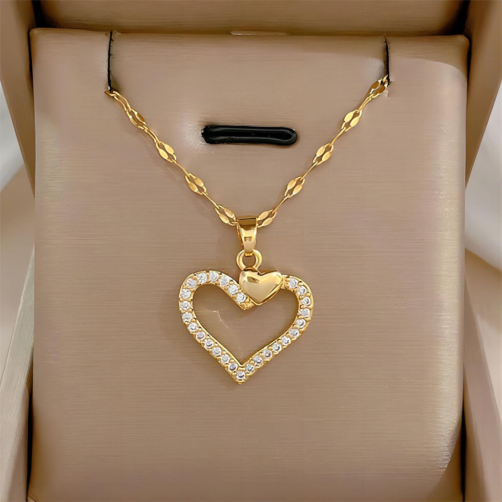 Thumbnail: Trendy Heart Stainless Steel Zirconia Necklaces For Women Girls Love Gold Color 