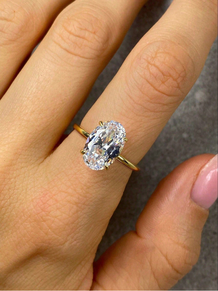 Thumbnail: 925 Sterling Silve 1-8CT Zircon Gorgeous Shiny Oval Stone Ring For Women Engagem
