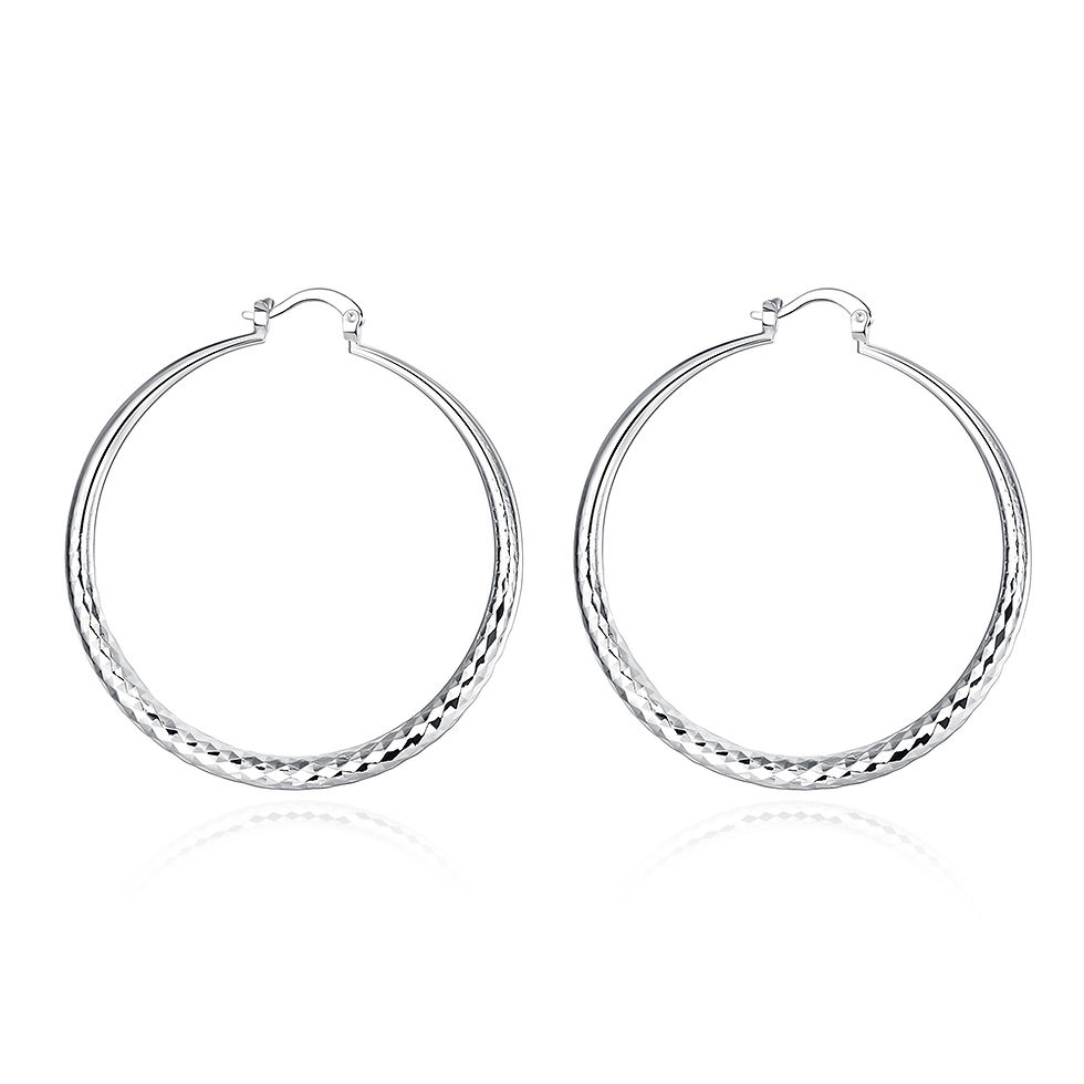 Thumbnail: Charms fine 925 Sterling Silver 5CM circle hoop Earrings for Women fashion Prett