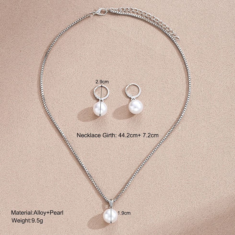 Thumbnail: Fashion Pearl Jewelry Set For Women Dangle Earrings Pendant Necklace Simple Dain