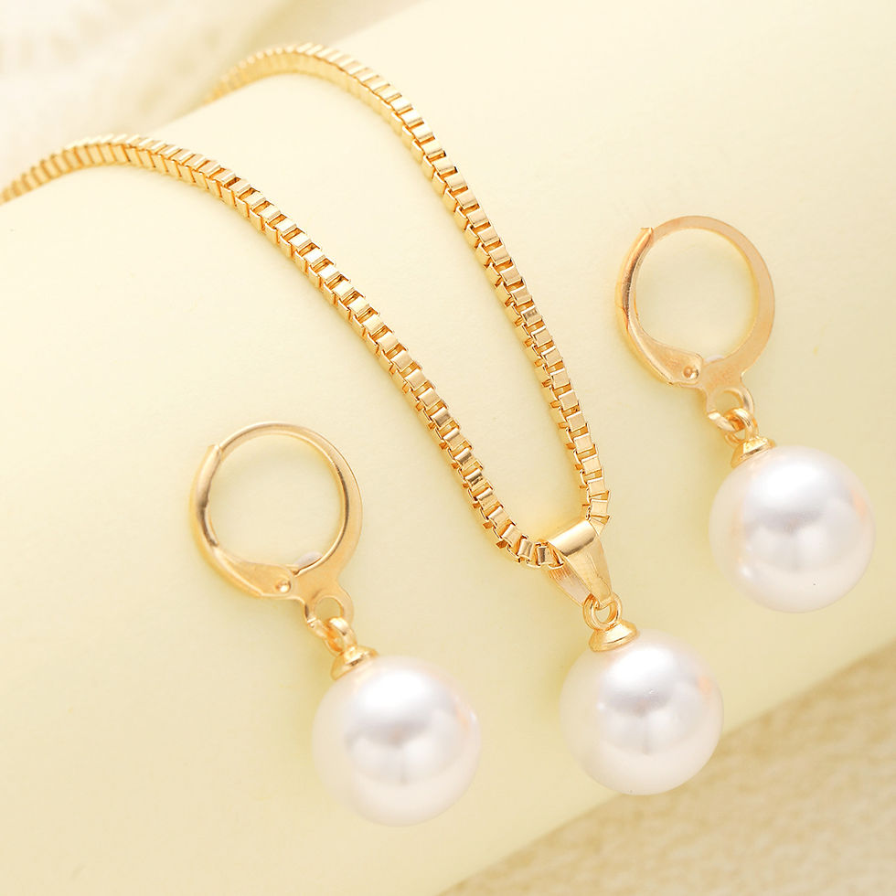 Thumbnail: Fashion Pearl Jewelry Set For Women Dangle Earrings Pendant Necklace Simple Dain
