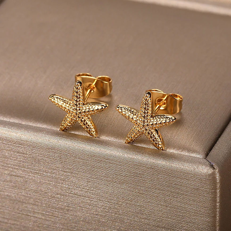 Thumbnail: Vintage Summer Starfish Stainless Steel Stud Earrings For Women Simple Star Shel