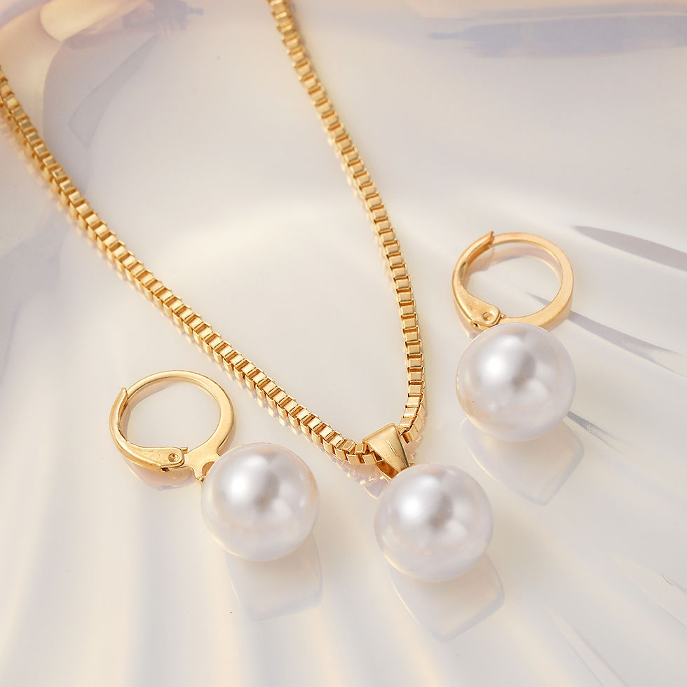 Thumbnail: Fashion Pearl Jewelry Set For Women Dangle Earrings Pendant Necklace Simple Dain