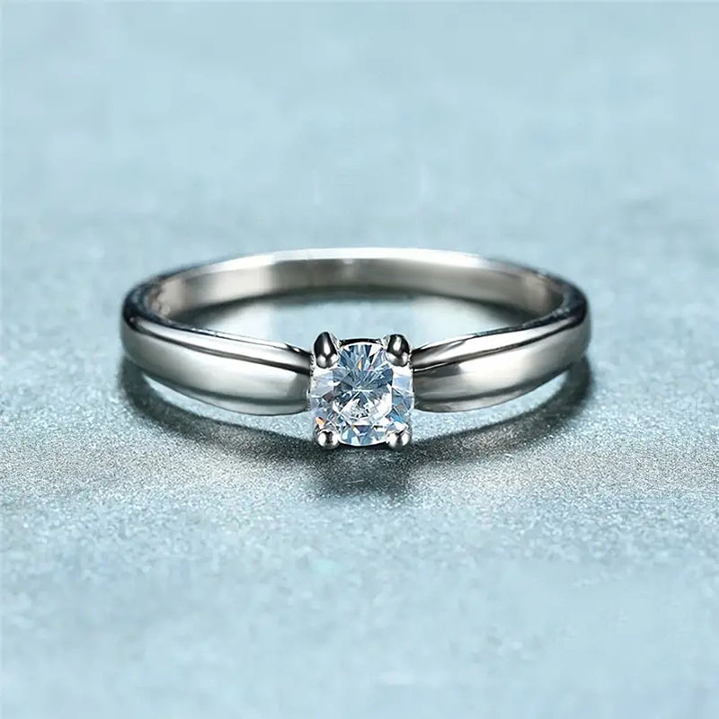 Thumbnail: Huitan Single Round Cubic Zircon Rings for Women Engagement Wedding Band Accesso