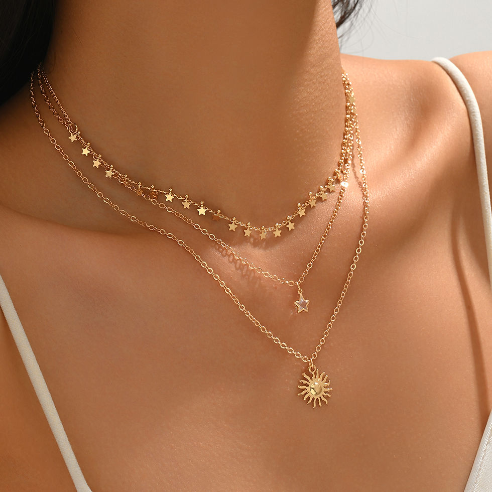 Thumbnail: Gold Layered Star Necklace Set For Women 3PCS Dainty Sun Pendant Choker Adjustab