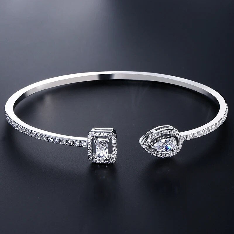 Thumbnail: Luxury Geometry Gold Color Cuff Bangles For Women Fashion Cubic Zirconia Bracele