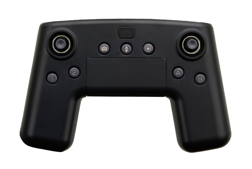 Black drone controller with buttons and joysticks