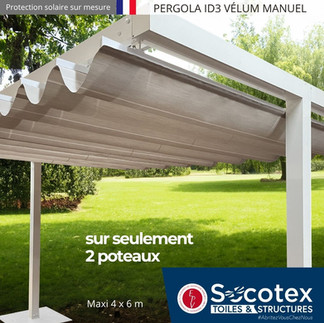 Fabrication sur mesure la pergola ID3 vélum pensée pour vous sur seulement 2 poteaux