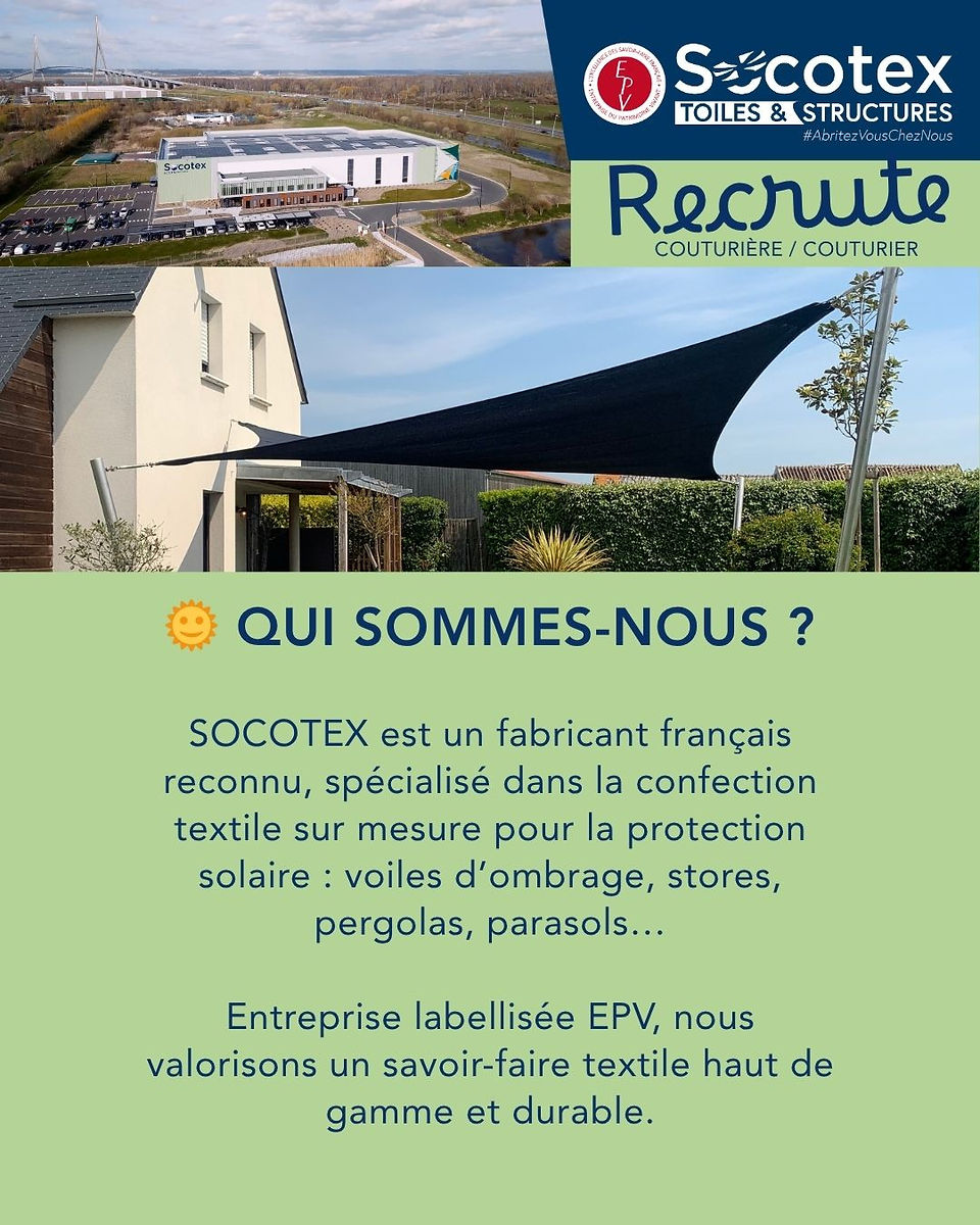 SOCOTEX est un fabricant français reconnu, spécialisé dans la confection textile sur mesure pour la