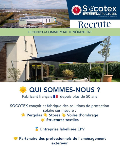 Socotex recrute un(e) Technico-Commercial(e) Itinérant(e) pour développer son secteur Est /