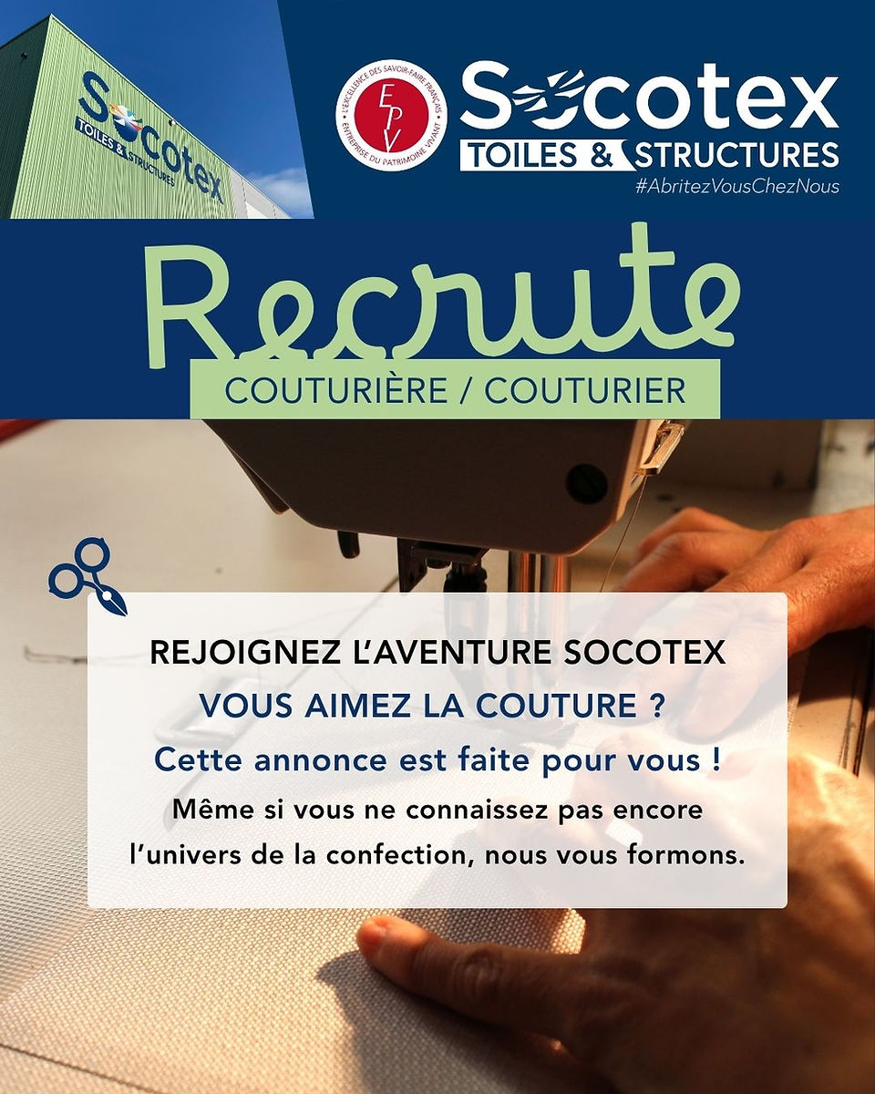 Rejoignez l’aventure SOCOTEX : Vous aimez la couture ? Cette annonce est faite pour vous !
